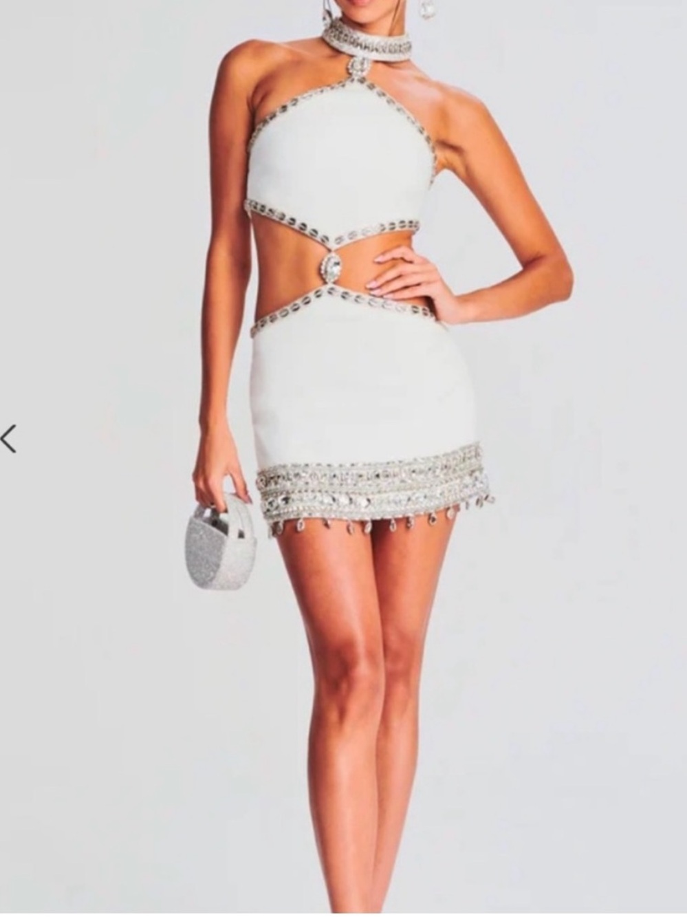 Retrofete White Jeweled Cutout Mini Dress